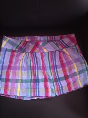 High-Waist Multicolor Plaid Cotton Shorts